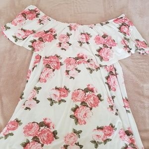 Rose Floral Blouse Cold Shoulder Ruffle Top